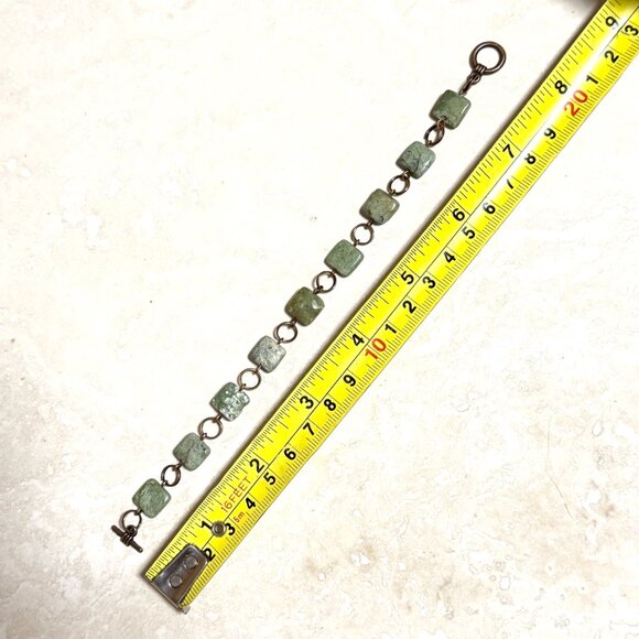 2/$20 Dark Green Serpentine Geometric Bracelet, Genuine Gemstone + Copper Links - Picture 7 of 11